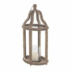 Hot Sale ⌛ Grayson Lane 1-Candle Brown Wood Lantern Candle Holder 🤩