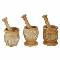 Best reviews of 🔔 Grayson Lane 3-Piece 7.7-in x 5.6-in Brown Classic Mortar and Pestle 😀