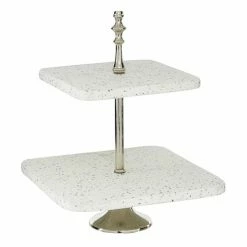 Best Pirce ❤️ Grayson Lane 2-Tier White Stoneware Cake Stand 🧨