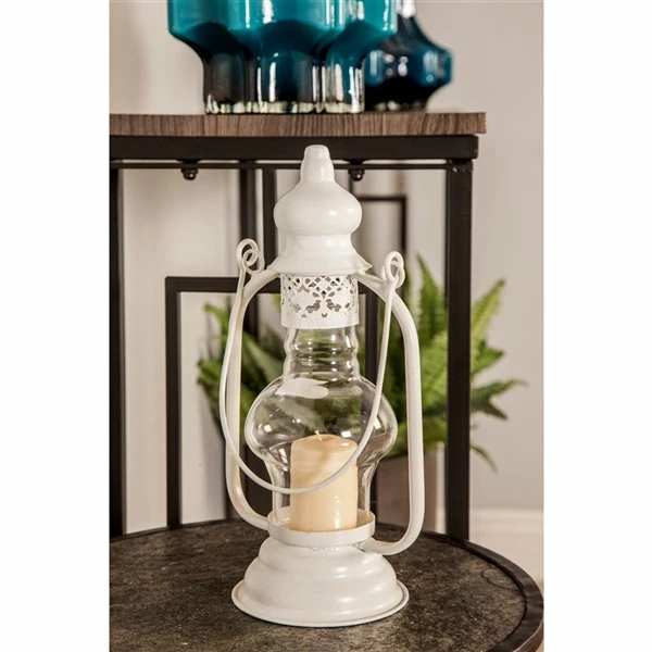Budget 😉 Grayson Lane 1-Candle White Metal Lantern Candle Holder 🔔 2 Budget 😉 Grayson Lane 1-Candle White Metal Lantern Candle Holder 🔔 - Image 2