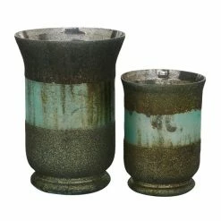 Budget ⭐ Grayson Lane 1-Candle Green Glass Pillar Candle Holder - Set of 2 😀