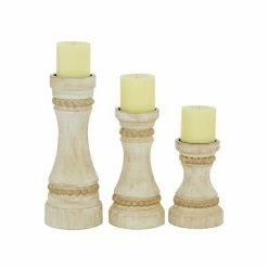Best Sale 𧨠Grayson Lane 1-Candle Cream Wood Pillar Candle Holder - Set of 3 π