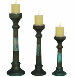 Cheap 😀 Grayson Lane 1-Candle Green Glass Pillar Candle Holder - Set of 3 ✔️