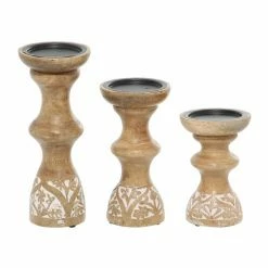 Hot Sale ✨ Grayson Lane 1-Candle Brown Wood Pillar Candle Holder - Set of 3 ⌛ -GRAYSON LANE Sales 2022 330862450 AlternateImage5 l