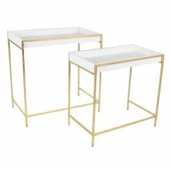Coupon 🥰 Grayson Lane Gold and White Modern Console Tables - Set of 2 😍