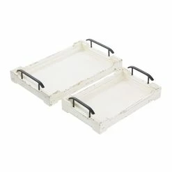 Cheapest 👏 Grayson Lane White Wood Trays - Set of 2 ⭐ -GRAYSON LANE Sales 2022 330862494 AlternateImage4 l