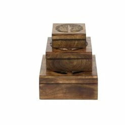 Buy 🧨 Grayson Lane Brown Mango Wood Boxes - Set of 3 😍