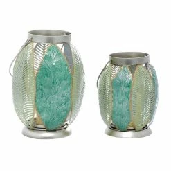Deals 👏 Grayson Lane Green Leaves Metal Lantern Candle Holder - Set of 2 ✨