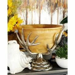 Cheapest ⭐ Grayson Lane Brown Aluminum and Natural Wood Bowl 🔔 -GRAYSON LANE Sales 2022 330862564 AlternateImage1 l