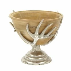 Cheapest ⭐ Grayson Lane Brown Aluminum and Natural Wood Bowl 🔔 -GRAYSON LANE Sales 2022 330862564 AlternateImage4 l