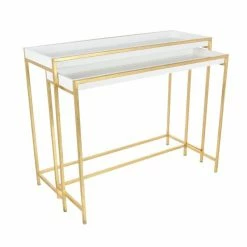 Outlet 🛒 Grayson Lane White and Gold Modern Console Tables - Set of 2 ✔️