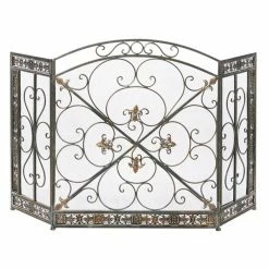 Cheapest 🎁 Grayson Lane 1-in Black Iron 3-panel Scroll Fireplace Screen 💯