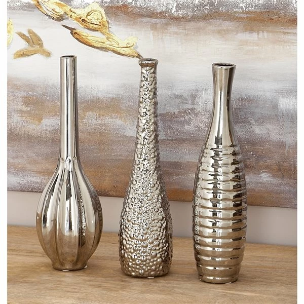 New ⭐ Grayson Lane Glam Silver Ceramic Vases - Set of 3 🎉 2 New ⭐ Grayson Lane Glam Silver Ceramic Vases - Set of 3 🎉 - Image 2