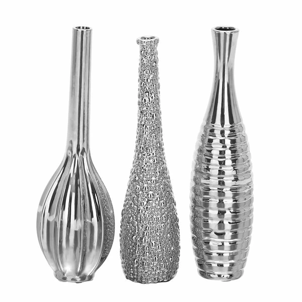 New ⭐ Grayson Lane Glam Silver Ceramic Vases - Set of 3 🎉 1 New ⭐ Grayson Lane Glam Silver Ceramic Vases - Set of 3 🎉