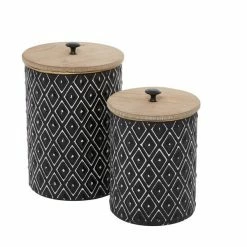 Cheap ❤️ Grayson Lane Black Metal Jars - Set of 2 😀