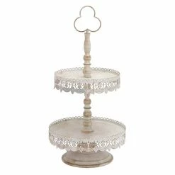 Best Pirce 🥰 Grayson Lane 2-Tier White Iron Cake Stand 🔥