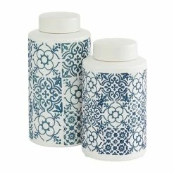 Discount 🧨 Grayson Lane Blue and White Ceramic Jars - Set of 2 🧨 -GRAYSON LANE Sales 2022 330862945 AlternateImage4 l