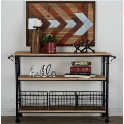 Budget ✔️ Grayson Lane Black Metal Base With Wood Top Kitchen Cart (48-in x 48-in x 32-in) 🛒 -GRAYSON LANE Sales 2022 330901641 AlternateImage1 l