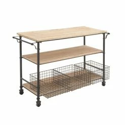 Budget ✔️ Grayson Lane Black Metal Base With Wood Top Kitchen Cart (48-in x 48-in x 32-in) 🛒 -GRAYSON LANE Sales 2022 330901641 AlternateImage5 l