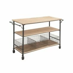 Budget ✔️ Grayson Lane Black Metal Base With Wood Top Kitchen Cart (48-in x 48-in x 32-in) 🛒 -GRAYSON LANE Sales 2022 330901641 AlternateImage6 l