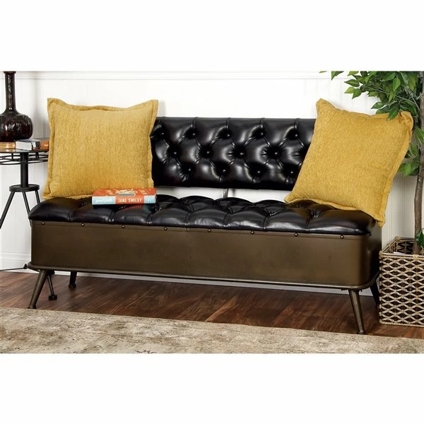 Cheapest ✨ Grayson Lane Industrial Black Iron and Brown Storage Bench 🌟 2 Cheapest ✨ Grayson Lane Industrial Black Iron and Brown Storage Bench 🌟 - Image 2