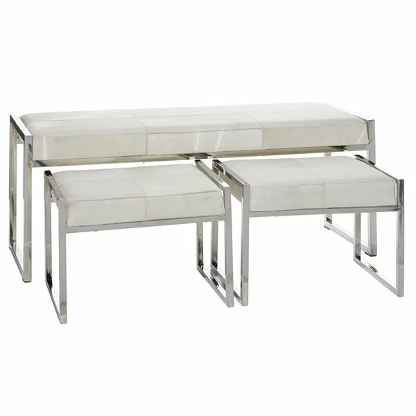 Best Pirce 🌟 Grayson Lane Modern Glam Metallic Silver White Leather Accent Bench - Set of 3 🌟 1 Best Pirce 🌟 Grayson Lane Modern Glam Metallic Silver White Leather Accent Bench - Set of 3 🌟