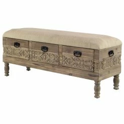 Discount ⭐ Grayson Lane Farmhouse Light Brown/Black/Beige Storage Bench 🌟