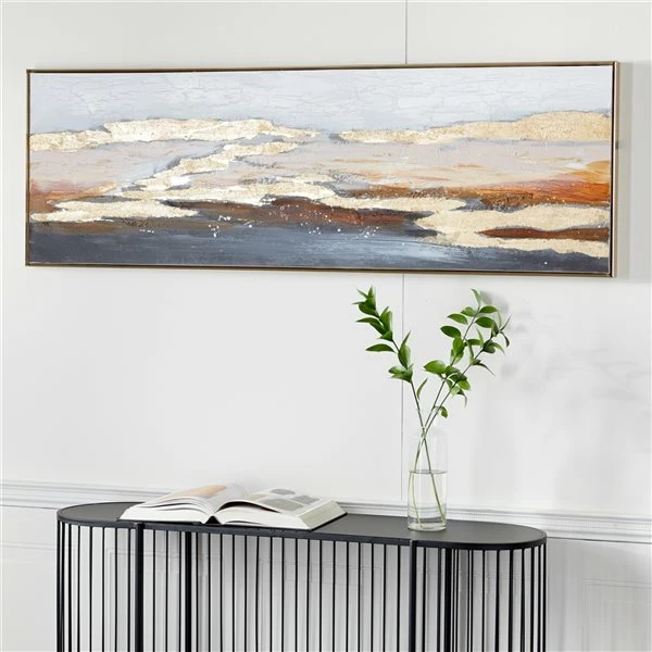 Cheapest ⌛ Grayson Lane Gold Wood Framed 19.75-in H x 59.13-in W Abstract Canvas Hand-Painted Painting 💯 2 Cheapest ⌛ Grayson Lane Gold Wood Framed 19.75-in H x 59.13-in W Abstract Canvas Hand-Painted Painting 💯 - Image 2