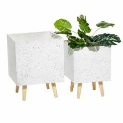 New 🎁 Grayson Lane 11.40-in x 15.75-in White Ceramic Planters - Set of 2 🛒