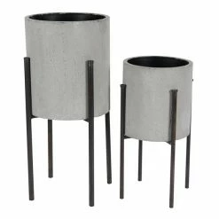 Best Sale 🎁 Grayson Lane 14-in x 23-in Grey Metal Planters - Set of 2 🎁