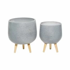 Hot Sale 😉 Grayson Lane 11.75-in x 15.10-in Grey Ceramic Planters - Set of 2 👍 -GRAYSON LANE Sales 2022 330940660 AlternateImage5 l