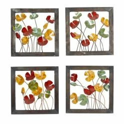 Outlet 🧨 Grayson Lane 14-in x 14-in Multicoloured Metal Traditional Floral Wall Decor - Set of 4 ✔️