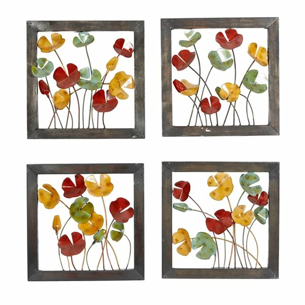 Outlet ๐งจ Grayson Lane 14-in x 14-in Multicoloured Metal Traditional Floral Wall Decor - Set of 4 โ๏ธ 1 Outlet ๐งจ Grayson Lane 14-in x 14-in Multicoloured Metal Traditional Floral Wall Decor - Set of 4 โ๏ธ