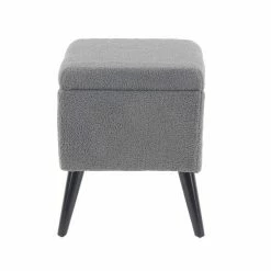Best Pirce ๐ Grayson Lane Modern Grey Fur/Wood Square Integrated Storage Ottoman โจ