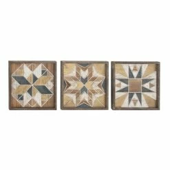 Buy ⭐ Grayson Lane 15-in x 15-in Brown Wooden Farmhouse Abstract Wall Decor - Set of 3 🌟