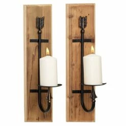 Hot Sale 👏 Grayson Lane 6-in x 24-in Brown Industrial Wall Mount Candle Holders - Set of 2 ❤️