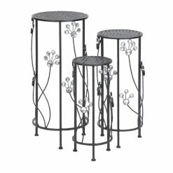 Hot Sale 👏 Grayson Lane 28-in Black Outdoor Round Cast Iron Plant Stands - Set of 3 👏