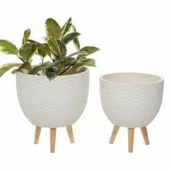 Best Pirce 🤩 Grayson Lane 14.5-in x 15.7-in White Ceramic Planters - Set of 2 ⭐