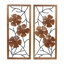 Top 10 🌟 Grayson Lane 14-in x 32-in Rust Teak Wooden Contemporary Style Wall Decor - Set of 2 🎁