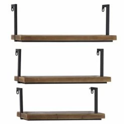 Deals 🥰 Grayson Lane 26-in, 24-in and 22-in Brown Wood Industrial Wall Shelf - Set of 3 🎉