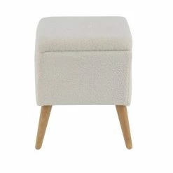 Outlet ⭐ Grayson Lane Modern White Fur and Wood Square Integrated Storage Ottoman 🛒