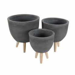 Outlet 😍 Grayson Lane 15-in x 16-in Contemporary Grey Clay Planters - Set of 3 🤩