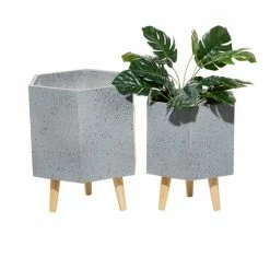 New 😍 Grayson Lane 13.25-in x 17.15-in Grey Ceramic Planters - Set of 2 🤩