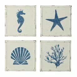 Buy 🥰 Grayson Lane 12-in x 12-in White Metal Coastal Wall Decor - Set of 4 ⌛