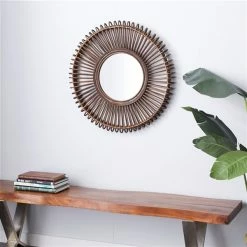 Hot Sale 🥰 Grayson Lane 30-in x 30-in Round Brown Boho Framed Wall Mirror 🔔 -GRAYSON LANE Sales 2022 330940912 AlternateImage1 l