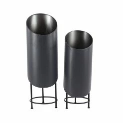 Best Pirce ❤️ Grayson Lane 11-in x 33-in Black Metal Planters - Set of 2 ⭐