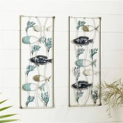 Deals 🤩 Grayson Lane 11-in x 29-in Blue Metal Coastal Fish Wall Decor - Set of 2 ⌛ -GRAYSON LANE Sales 2022 330940947 AlternateImage3 l