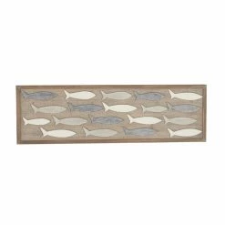Budget 👍 Grayson Lane 13-in x 42-in Grey Wooden Coastal Fish Wall Decor ⌛