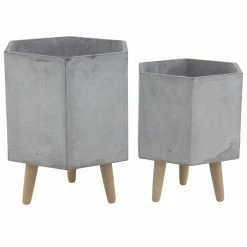 Outlet 👍 Grayson Lane 16-in x 17-in Contemporary Grey Ceramic Planters - Set of 2 😉