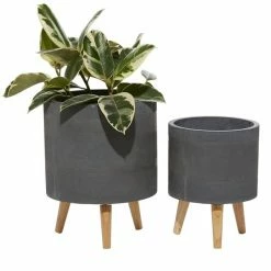 Coupon 👏 Grayson Lane 9.90-in x 13.05-in Grey Ceramic Planters - Set of 2 🔔